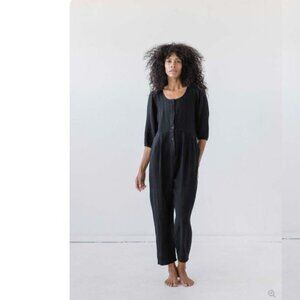 NEW First Rite Quinn Linen Jumpsuit Laundered Black Sz S